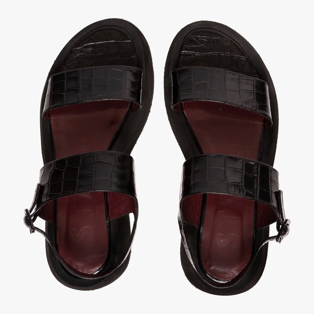 STAUD Nicky Sandal in Black Faux Croc